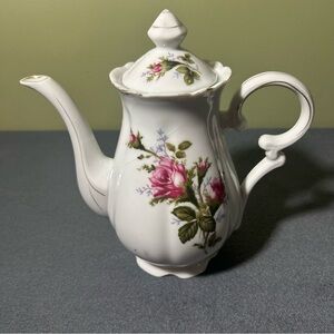 Royal Sealy Teapot China Moss Rose Japan Vtg